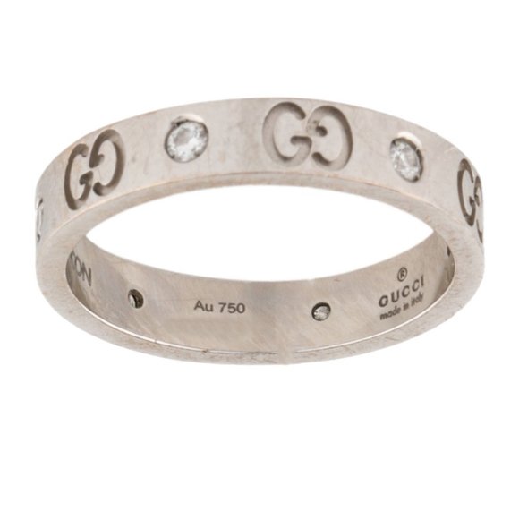GUCCI 18K WHITE GOLD DIAMOND ICON BAND RING - Picture 1 of 9